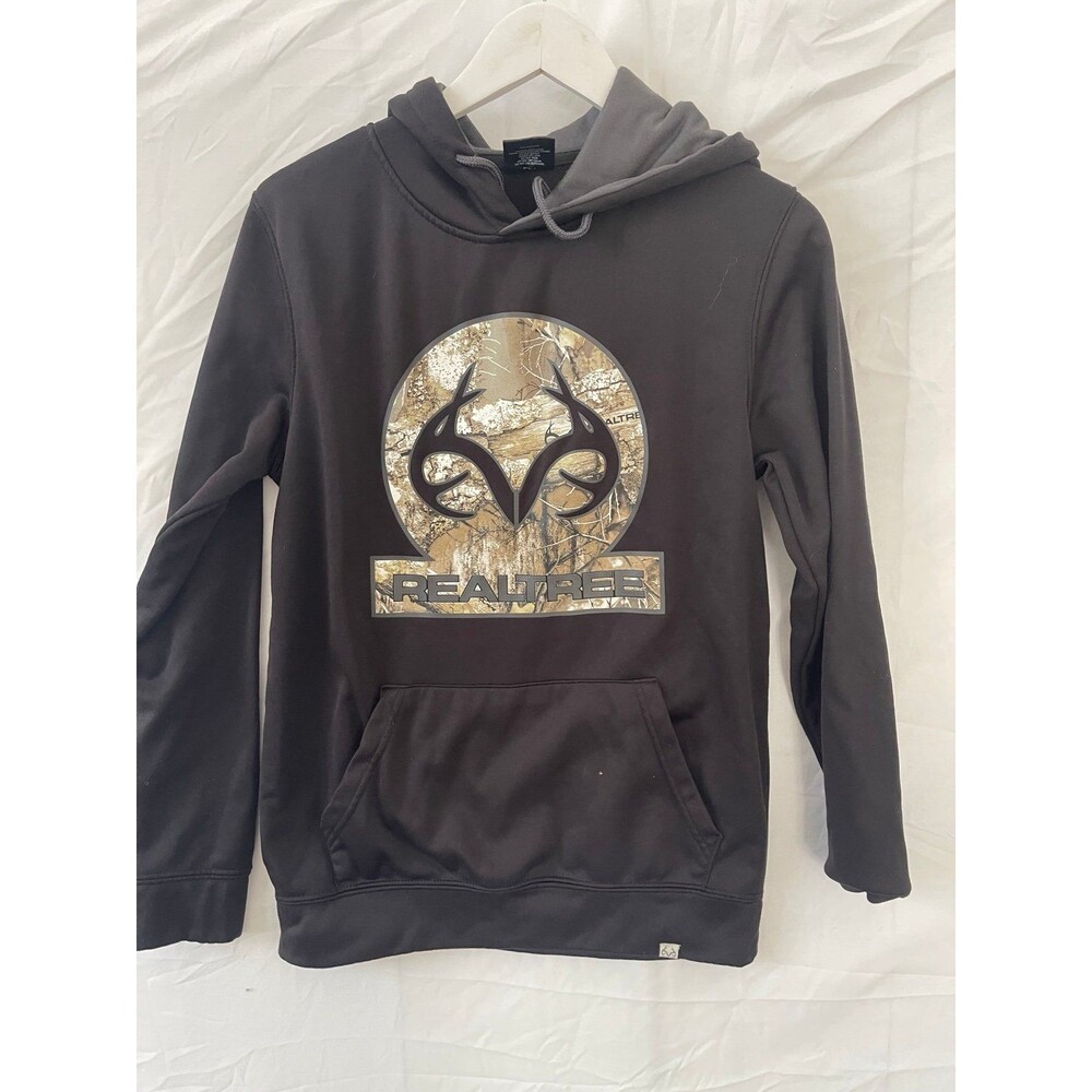 Realtree Mens - Small hoodie with camo print sleeves and grey base.